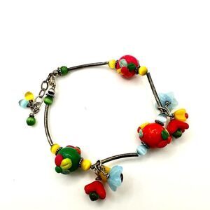 Sterling silver moonglow and flower beaded bracelet
